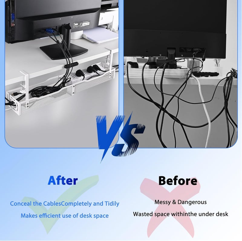 QUELIEN Under Desk Cable Management Box 25.3 Inch – Clamp-Mounted Cable Organizer Tray, Large Cord Management Box for Office & Home, Wire Organizer Under Desk Storage, White - Image 5